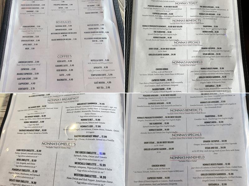 Nonna's Bistro & Cafe Menu