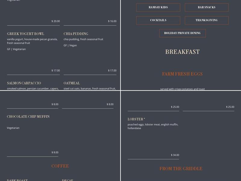 Ramsay's Kitchen Menu