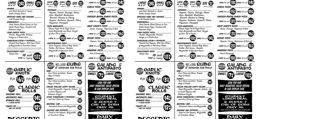 Vit-Za Apizza Menu