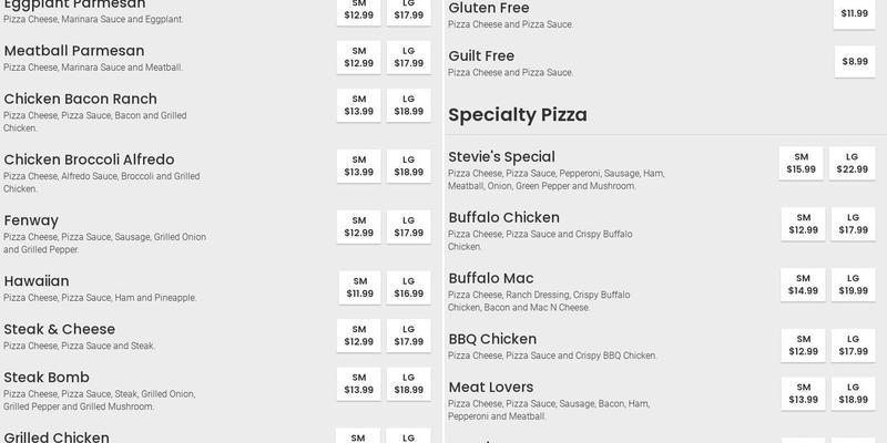 Stevie’s Milton Menu