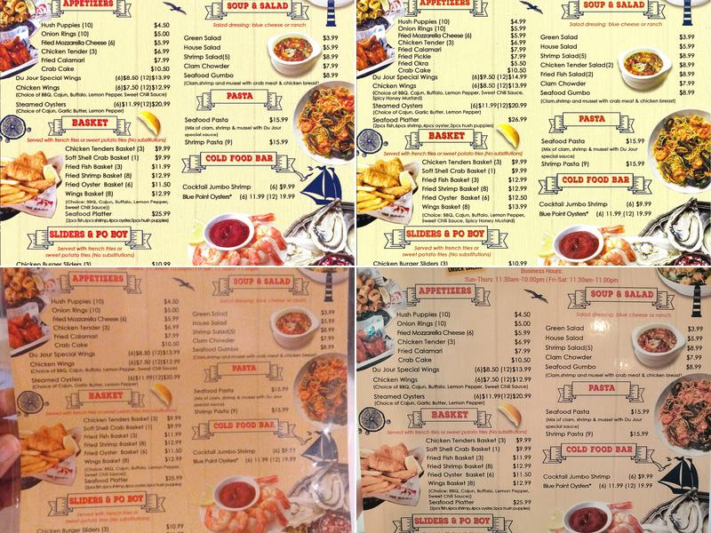 Crab Du Jour Charleston Cajun Seafood Restaurant & Bar Menu