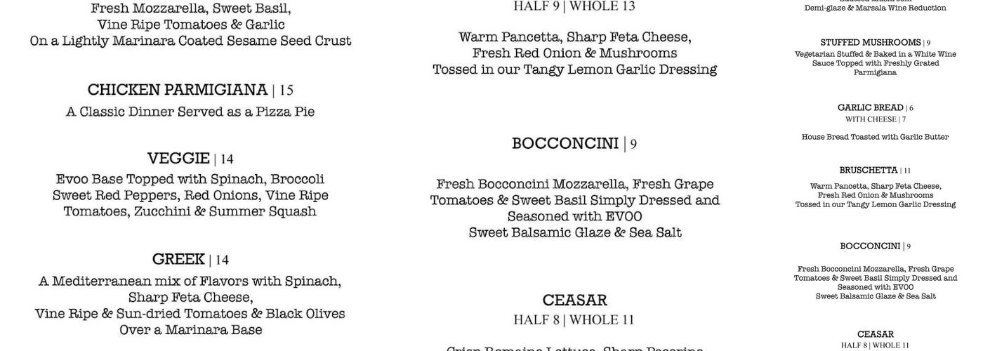 Jr’s Williston Menu