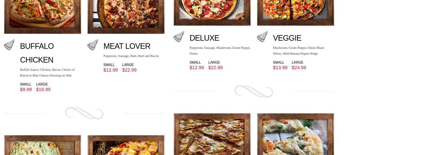 Zala's Pizza Menu