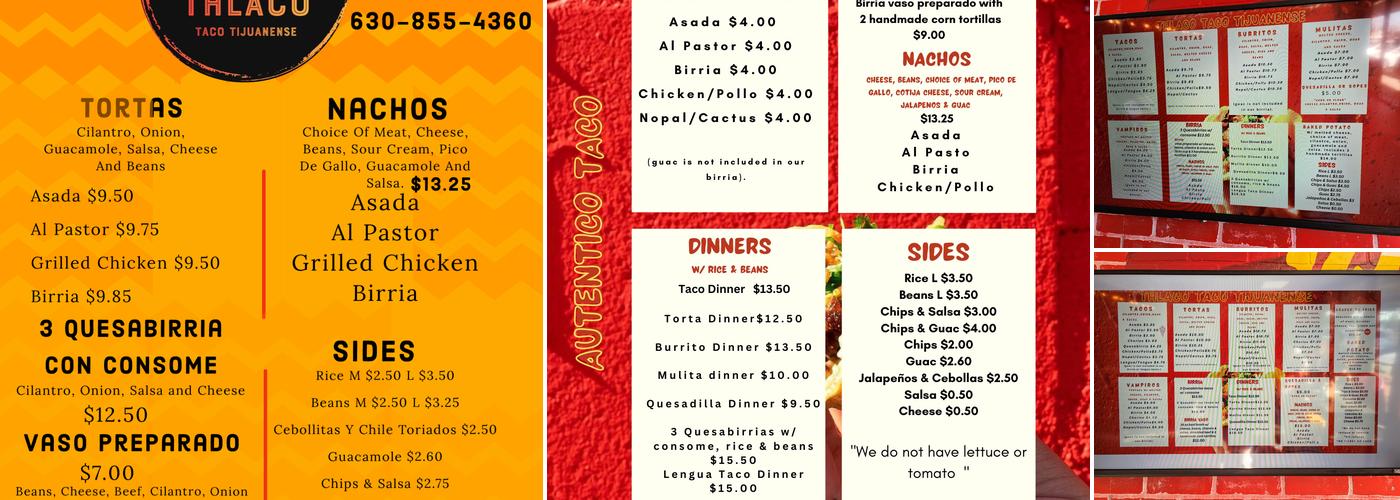 Thlaco Taco Tijuanense Menu