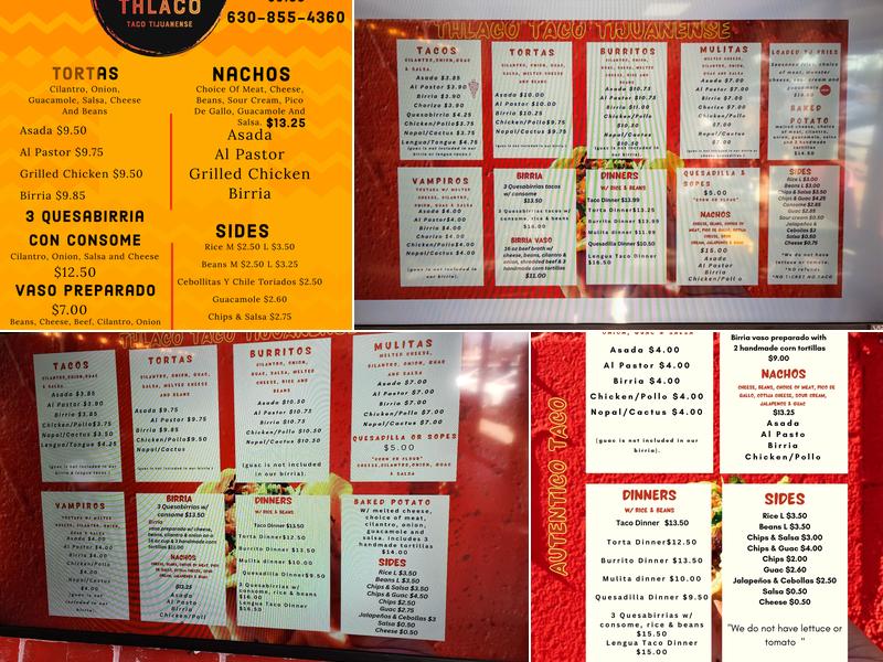 Thlaco Taco Tijuanense Menu
