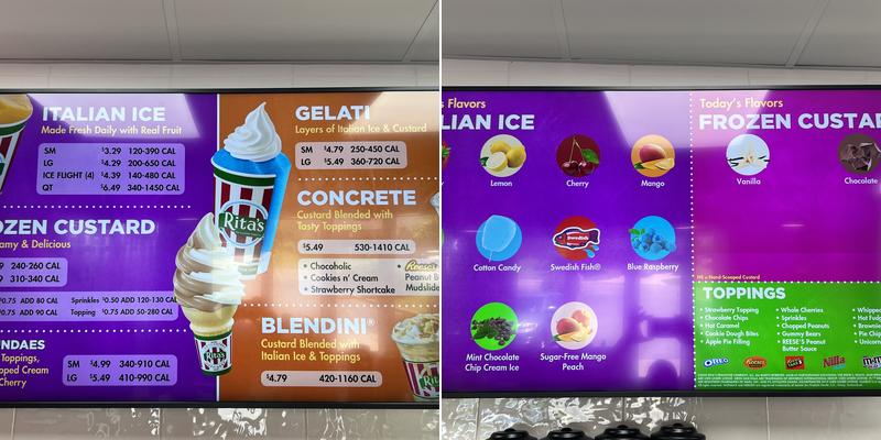 Rita's Italian Ice & Frozen Custard Menu