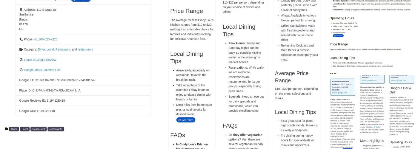 County Line Diner Menu