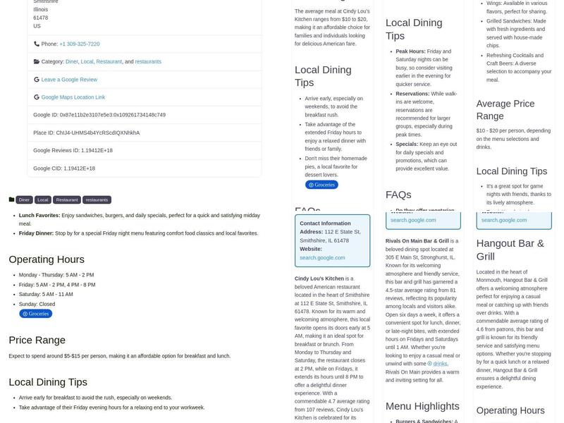 County Line Diner Menu