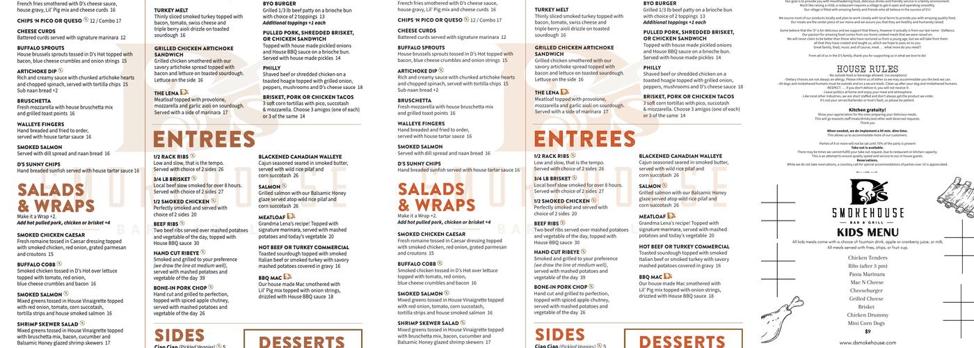 D's Smokehouse Bar and Grill Menu