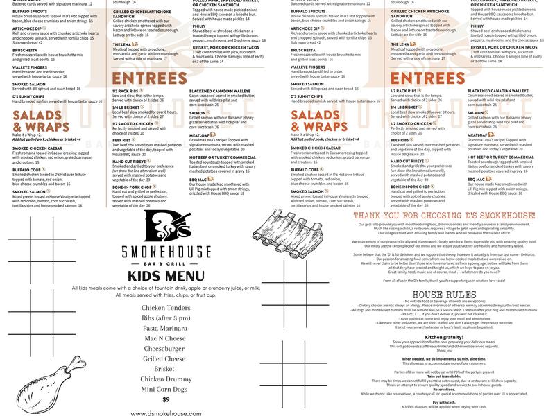 D's Smokehouse Bar and Grill Menu