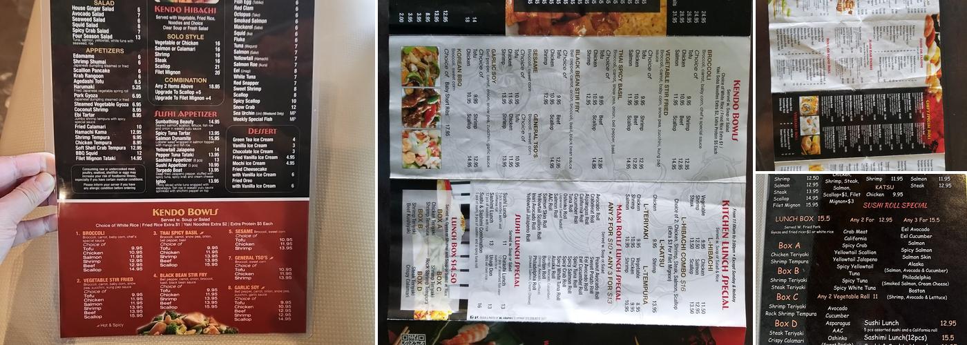 Kendo Asian Cuisine Sushi and Hibachi Menu