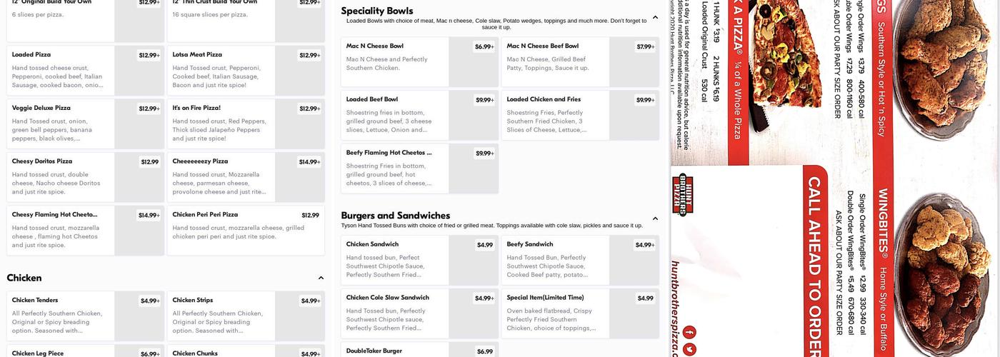 Hunt Brothers Pizza & Chicken Menu