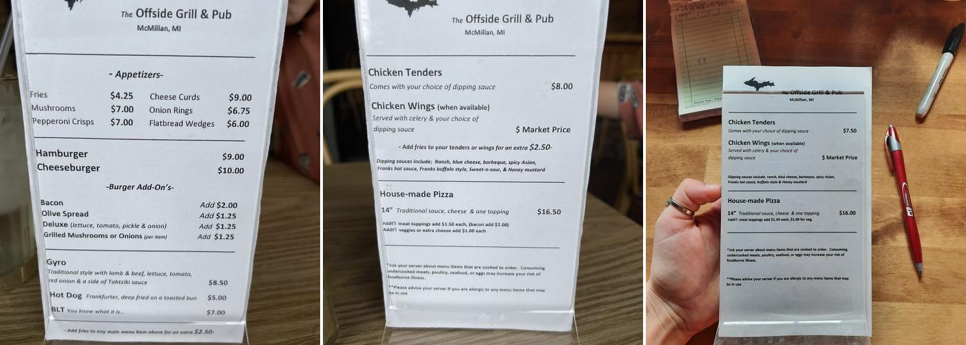The Offside Grill & Pub Menu
