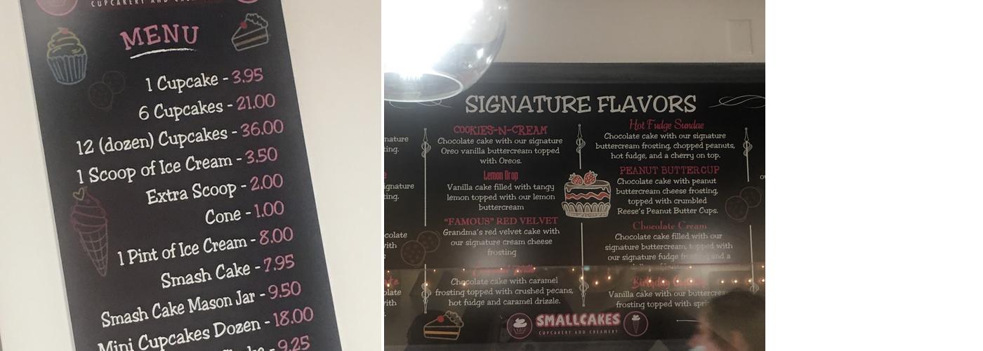 SmallCakes Cupcakery Menu