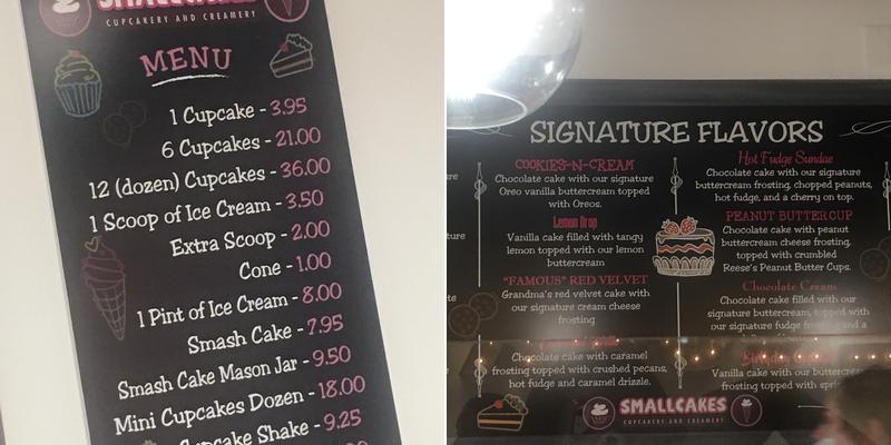 SmallCakes Cupcakery Menu