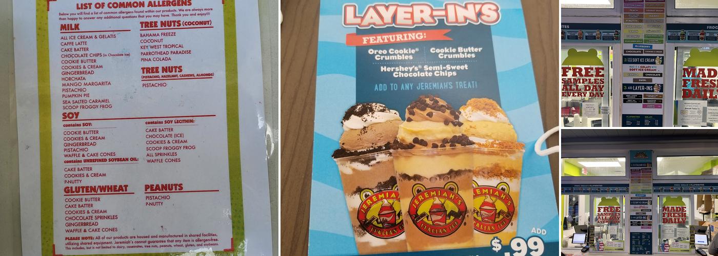 Jeremiah's Italian Ice Menu