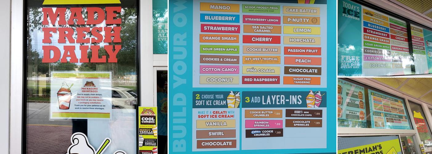 Jeremiah's Italian Ice Menu