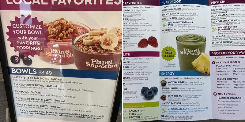 Planet Smoothie Menu