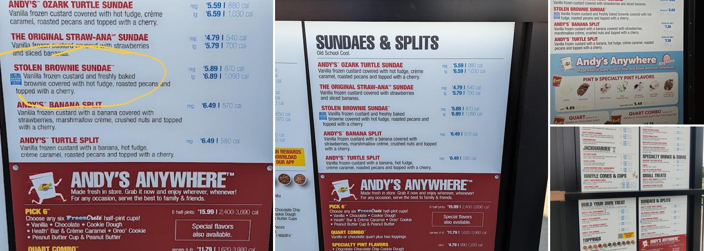 Andy's Frozen Custard Menu