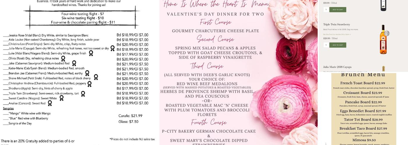 Salem Oak Vineyards & Winery Menu