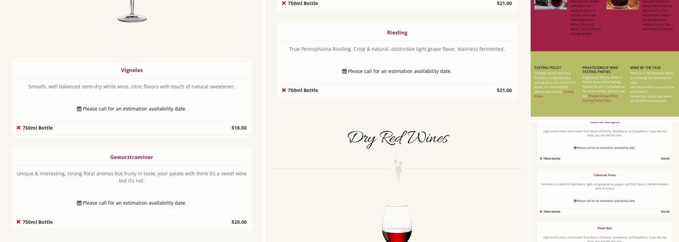 Ridgewood Winery Menu
