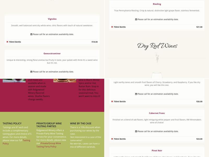 Ridgewood Winery, LLC Menu