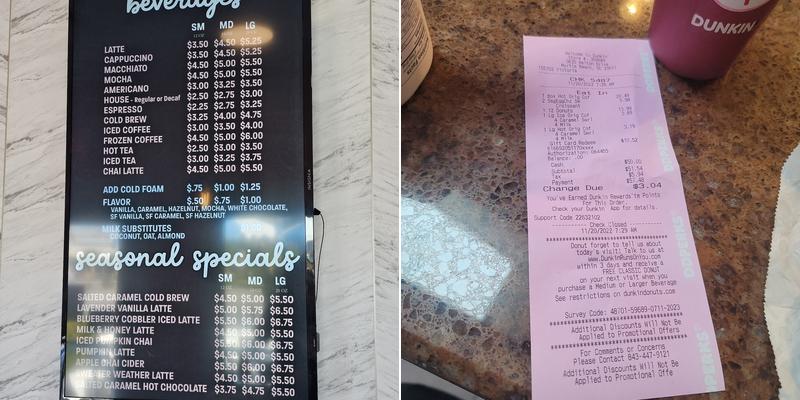 Dunkin' Menu