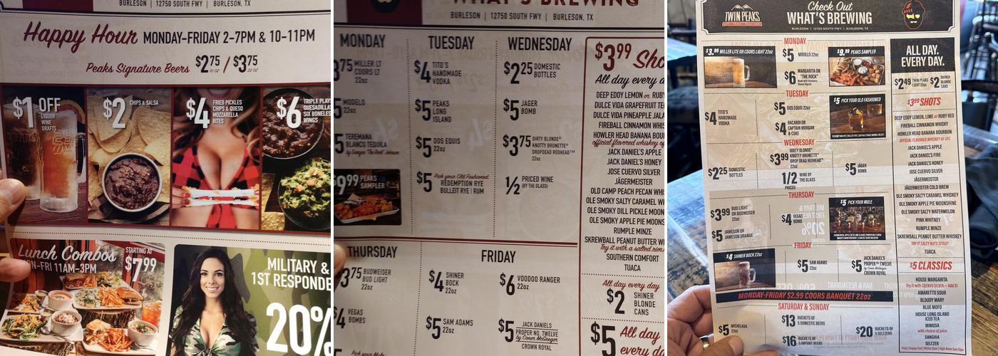Twin Peaks Menu