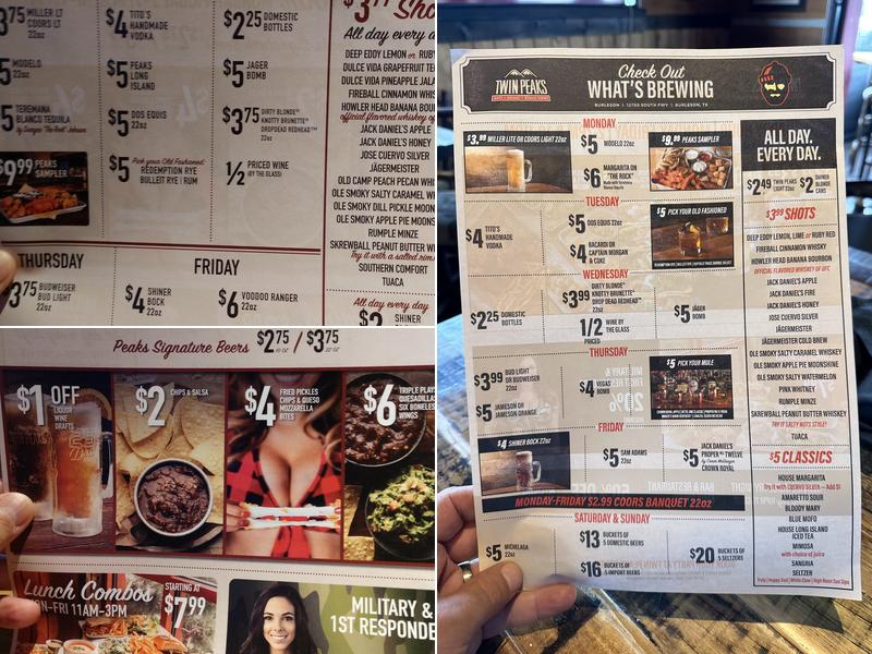Twin Peaks Menu