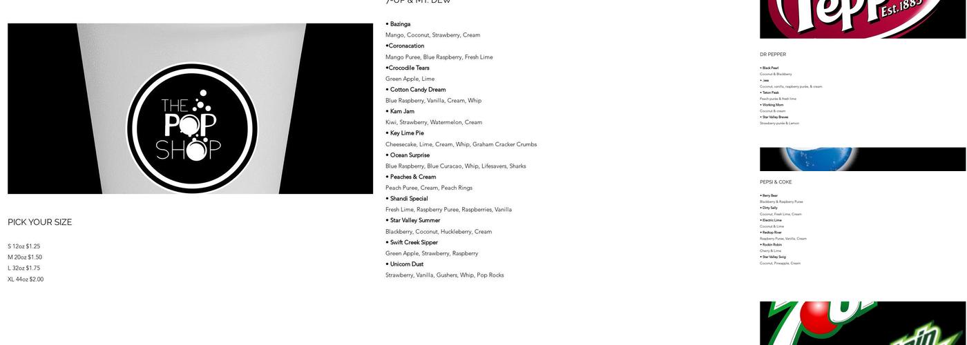 The Pop Shop Menu