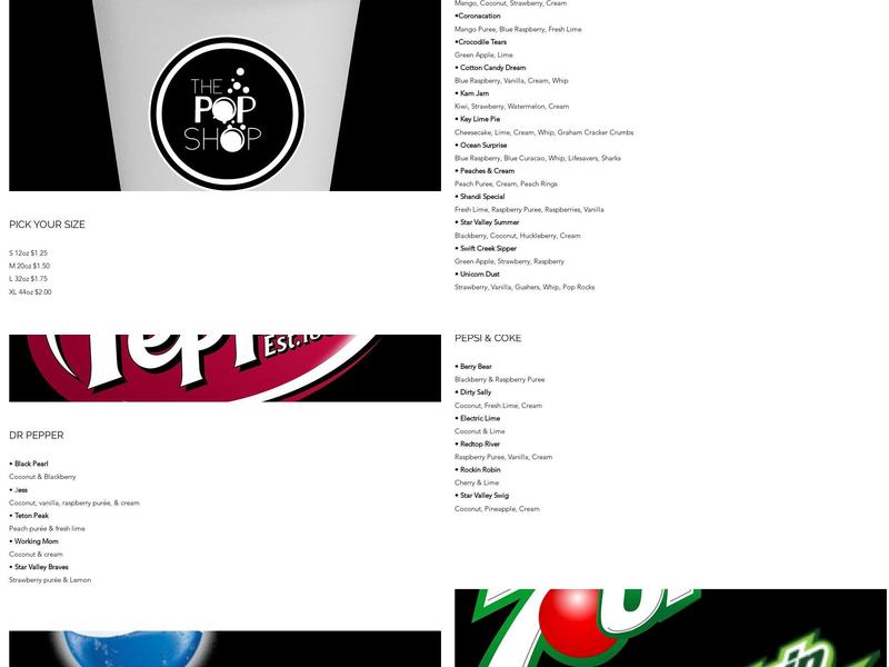 The Pop Shop Menu
