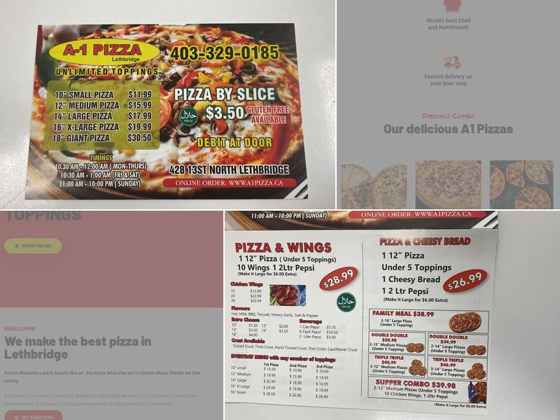 A1 pizza Lethbridge Menu
