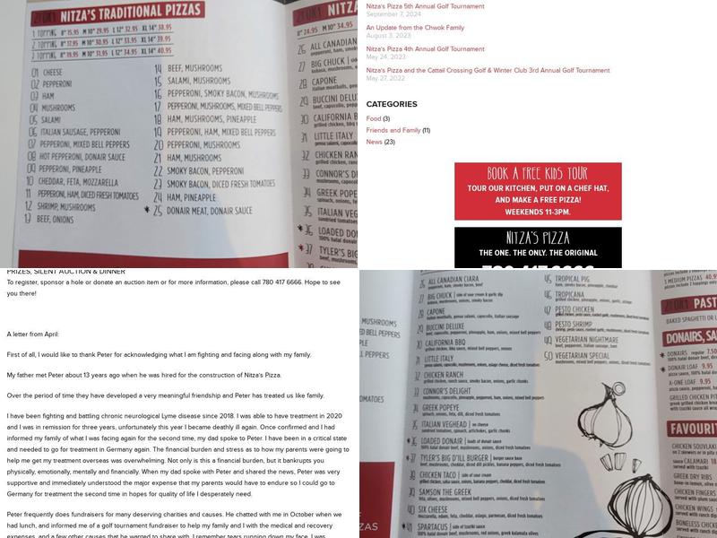 Nitza’s Pizza Menu