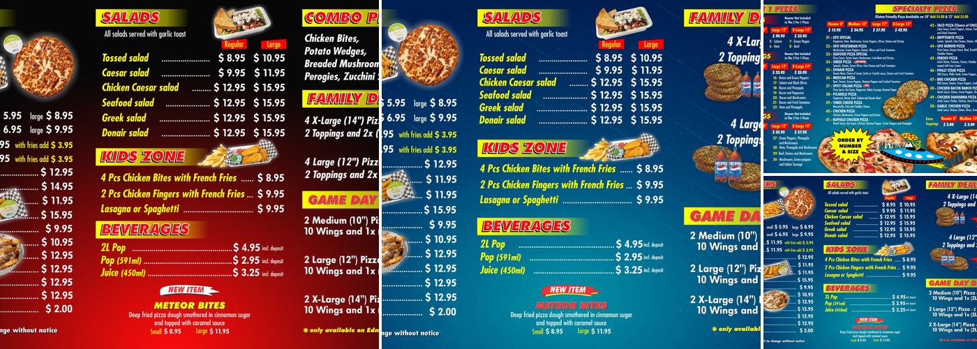 U.F.O. Pizza Menu