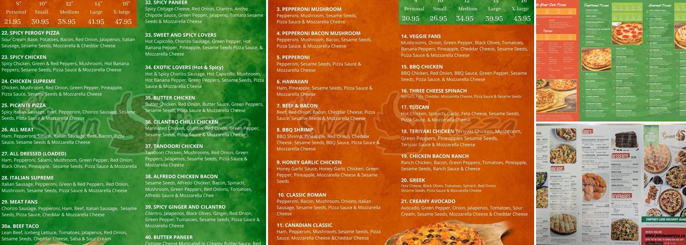 Red Swan Pizza Menu