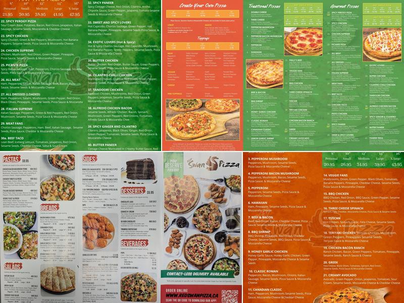Red Swan Pizza Menu