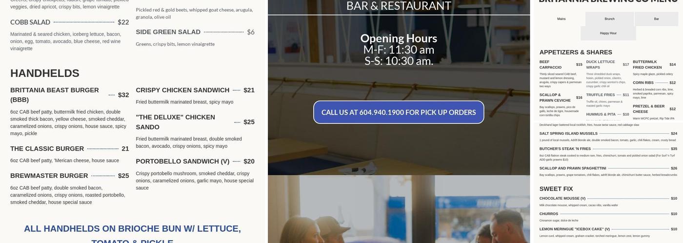 Britannia Brewing Ladner Menu