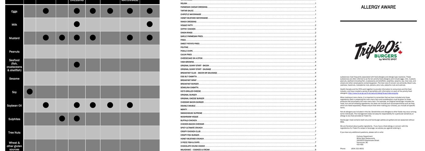 Triple O's Adams Road Menu