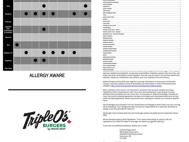 Triple O's Adams Road Menu