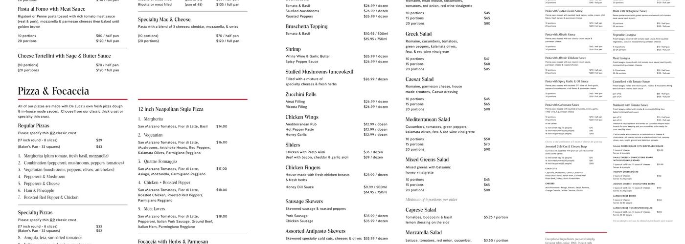 De Luca's Menu