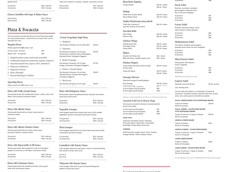 De Luca's Menu