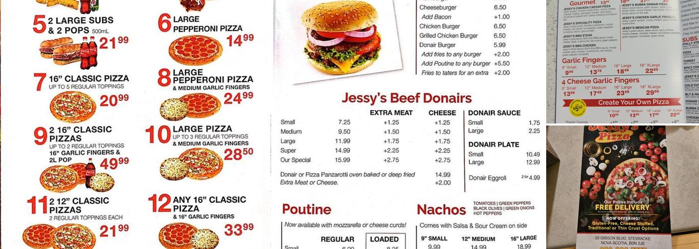 Jessy’s Pizza Stewiacke Menu