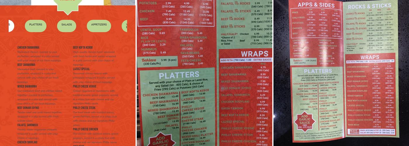 Lazeez Shawarma Menu