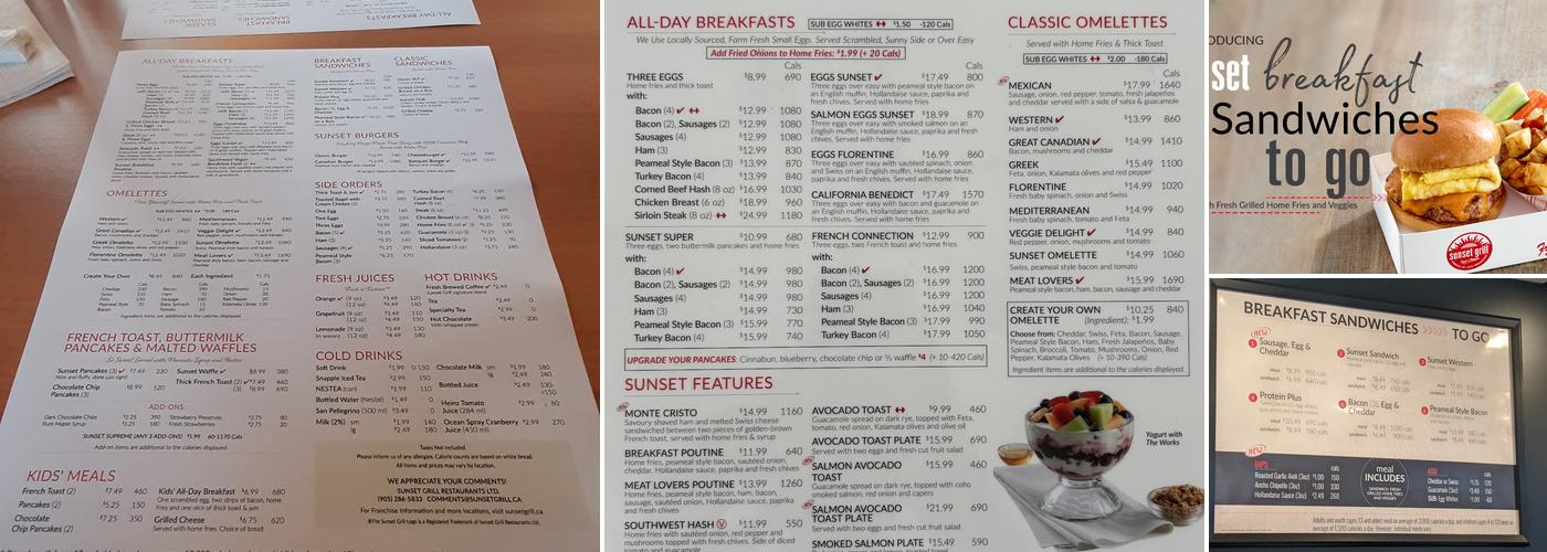 Sunset Grill Menu