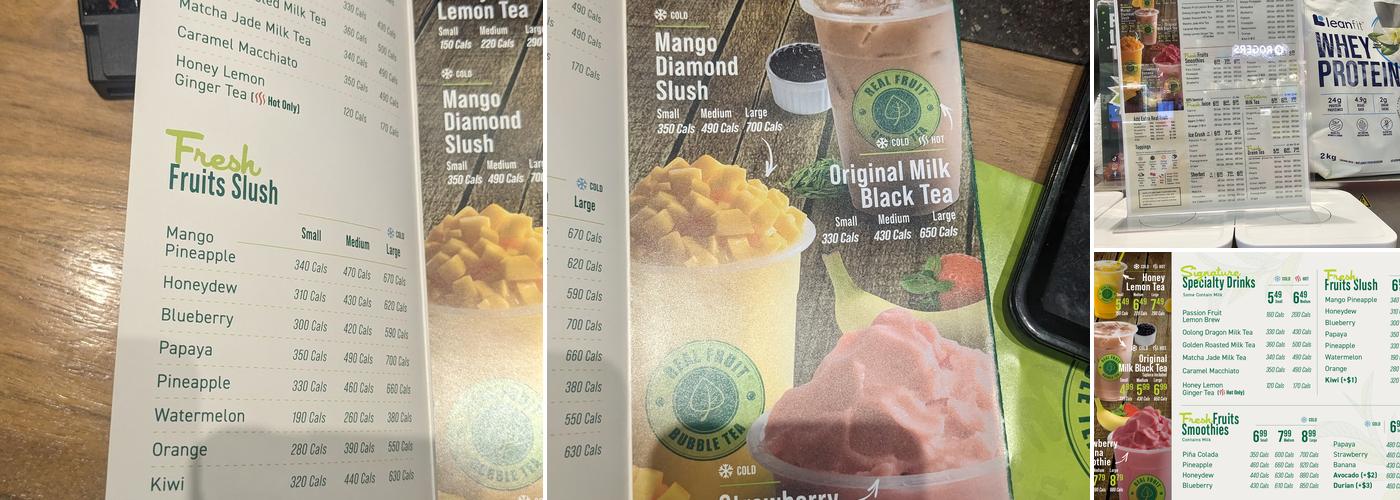Real Fruit Bubble Tea Menu