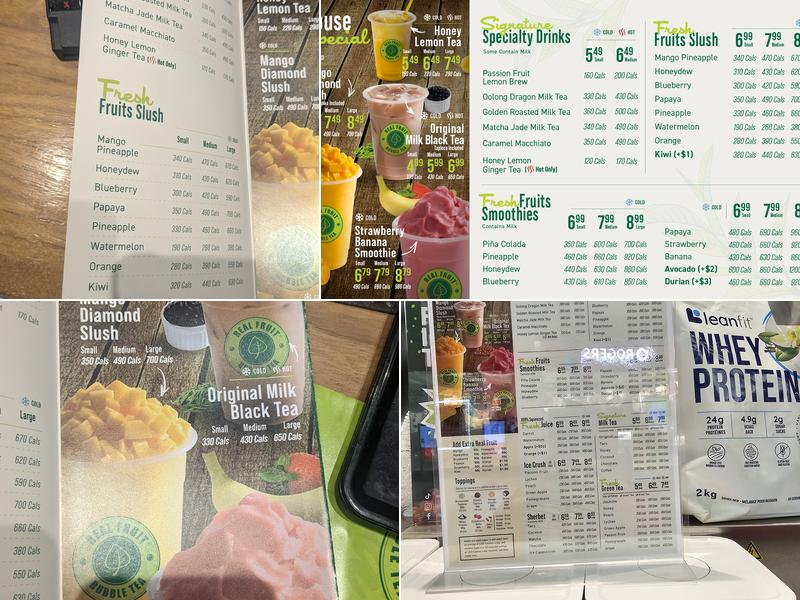 Real Fruit Bubble Tea Menu