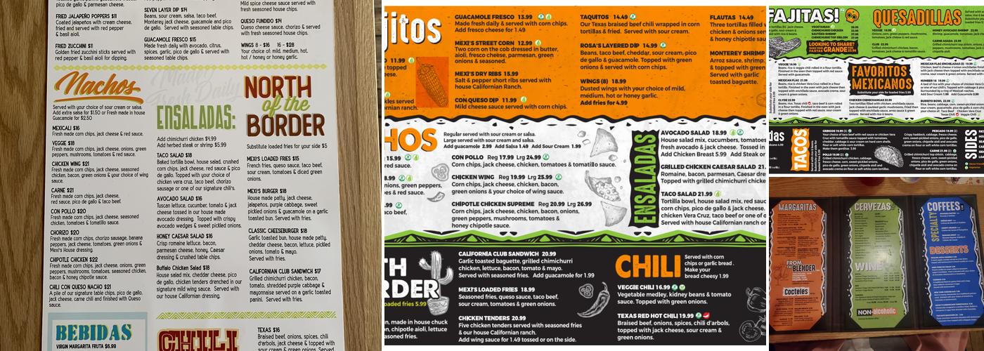 Mexi's Cornwall Menu