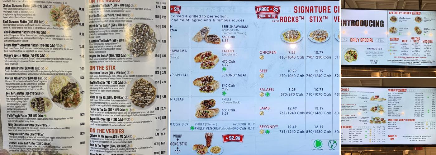 Osmow's Shawarma Menu