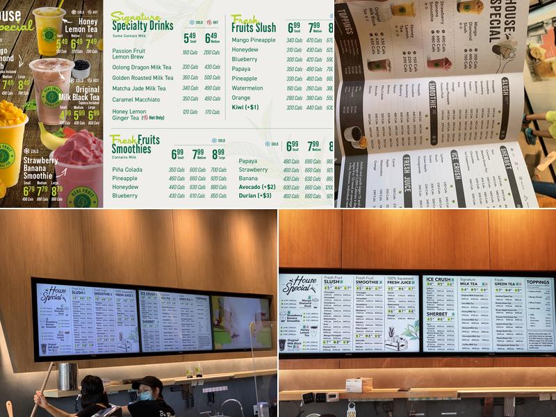 Real Fruit Bubble Tea Menu