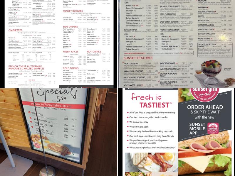 Sunset Grill Menu
